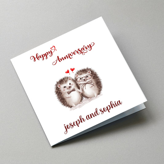 Personalized Hedgehog Happy Anniversary Card - Angled Card View