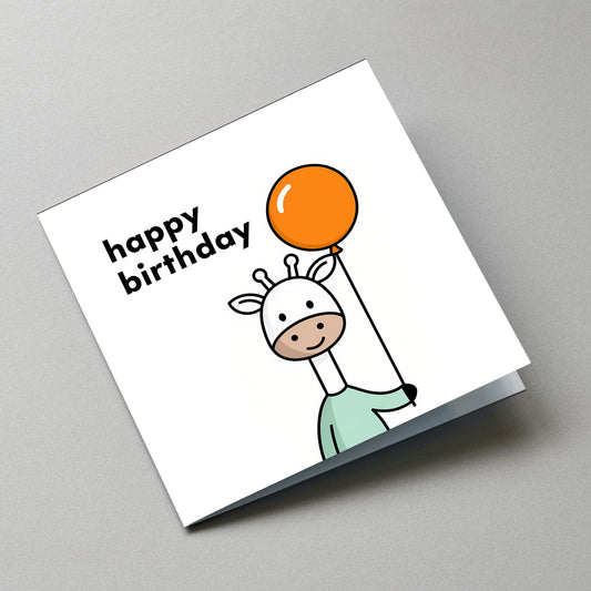 Giraffe Happy Birthday Card - Angled Card View