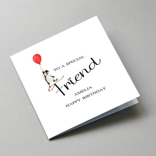 Personalised Penguin 'Friend' Birthday Card - Angled Card View