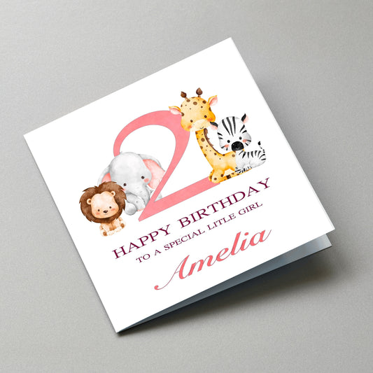 Safari Animal 2nd Birthday Card - Angled Card View
