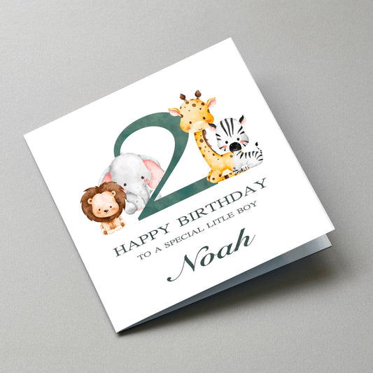 Safari Animal 2nd Birthday Card - Angled Card View