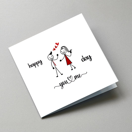 Happy You and Me Day Card, Cute Couple Anniversary Card - Angled Card View