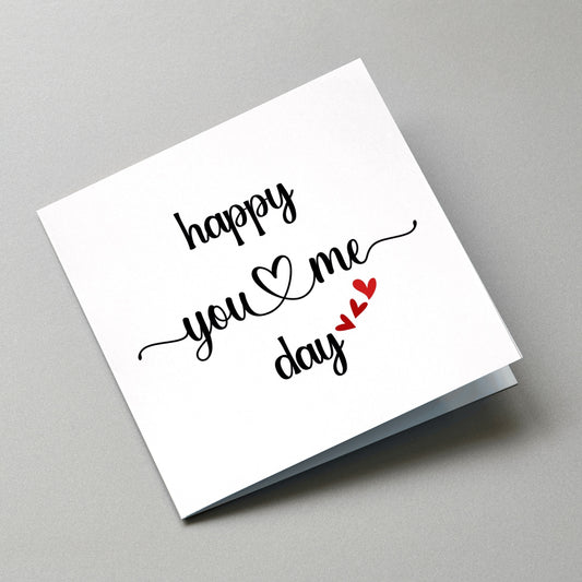 Happy You and Me Day Card, Anniversary Card with Gift Tags - Angled Card View