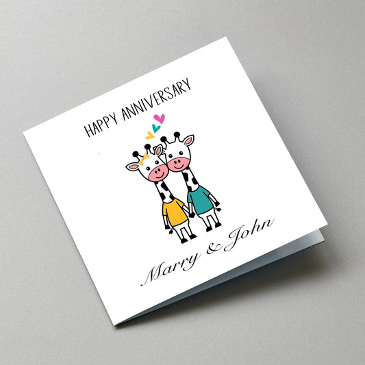 Happy Anniversary Card, Cute Giraffe Couple Anniversary Card - Angled Card View