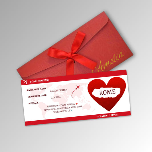 Personalised Boarding Pass Card - Premium Red Envelope with RED Card (With Name)
