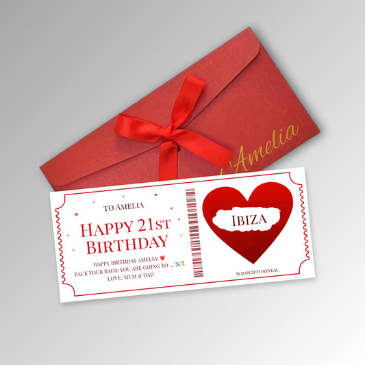 Personalised Scratch Off Surprise Ticket Card - Premium Red Envelope with RED Card (With Name)