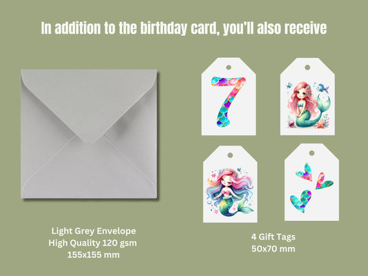 Personalized Mermaid 7th Birthday Card