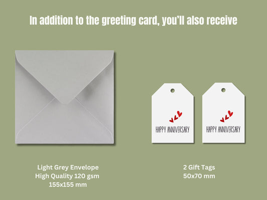 Happy Anniversary Card with Grey Envelope & Gift Tags