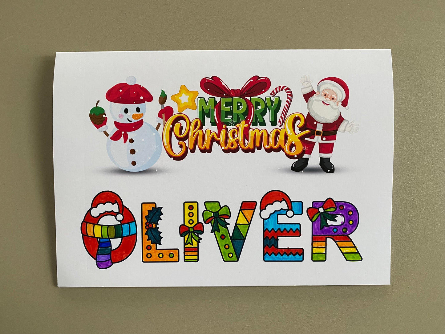Personalized Merry Christmas Card with Colour-In Name