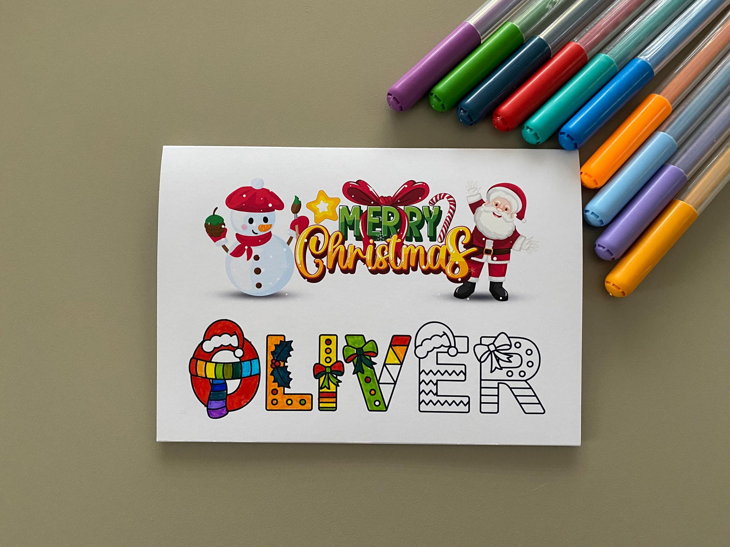 Personalized Merry Christmas Card with Colour-In Name