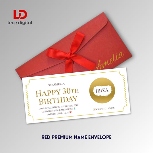 Personalised Scratch to Reveal Card, Custom Surprise Ticket, Birthday Gift, Christmas Gift Reveal, Premium Name Ribbon Envelo