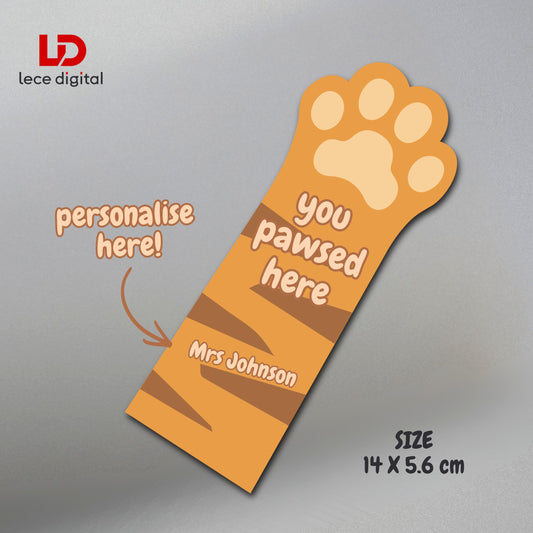 Personalised Paw Bookmark, Custom Name Cat Dog Book Mark, Pet Lover Gift, Reading Accessory
