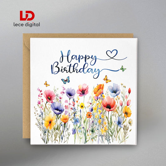 Wildflower Birthday Card – Handmade Foil Pressed Design, Bookmark & Gift Tag