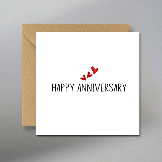 Happy Anniversary Card with Grey Envelope & Gift Tags - Main Front View with Kraft Envelope