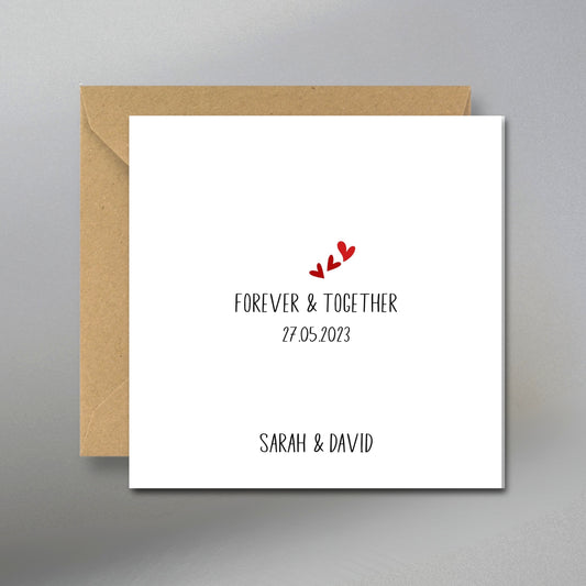 Personalized Forever & Together Anniversary Card - Main Front View with Kraft Envelope