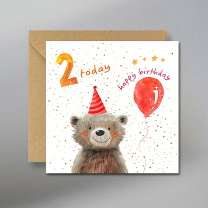 2 Today Birthday Card, 2nd Birthday Card - Main Front View with Kraft Envelope