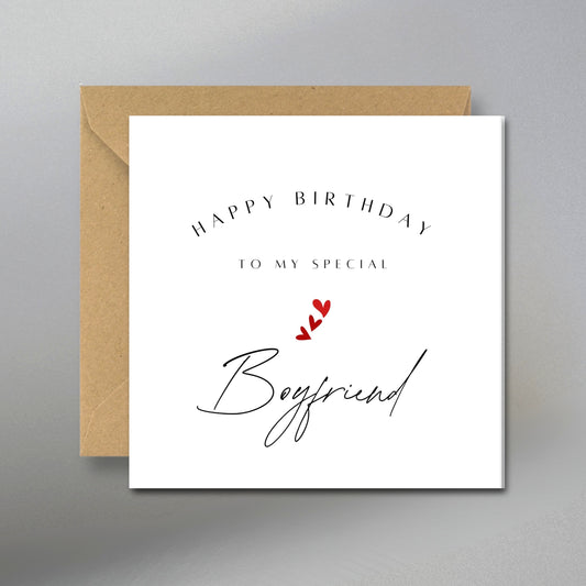 Happy Birthday Boyfriend Card - Main Front View with Kraft Envelope