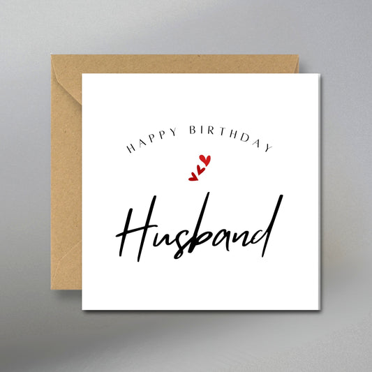 Happy Birthday Husband Card - Main Front View with Kraft Envelope