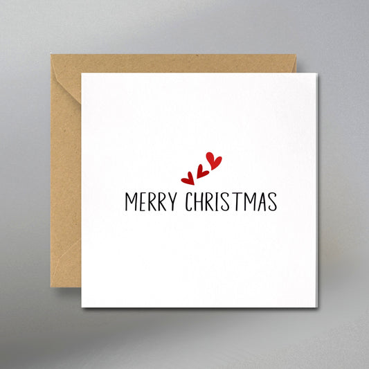 Romantic Merry Christmas Card, Grey Envelope and Gift Tags - Main Front View with Kraft Envelope