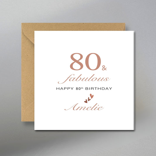 Personalised 80th Birthday Card - Main Front View with Kraft Envelope