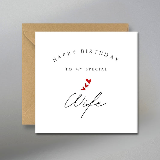 Happy Birthday Wife Card - Main Front View with Kraft Envelope