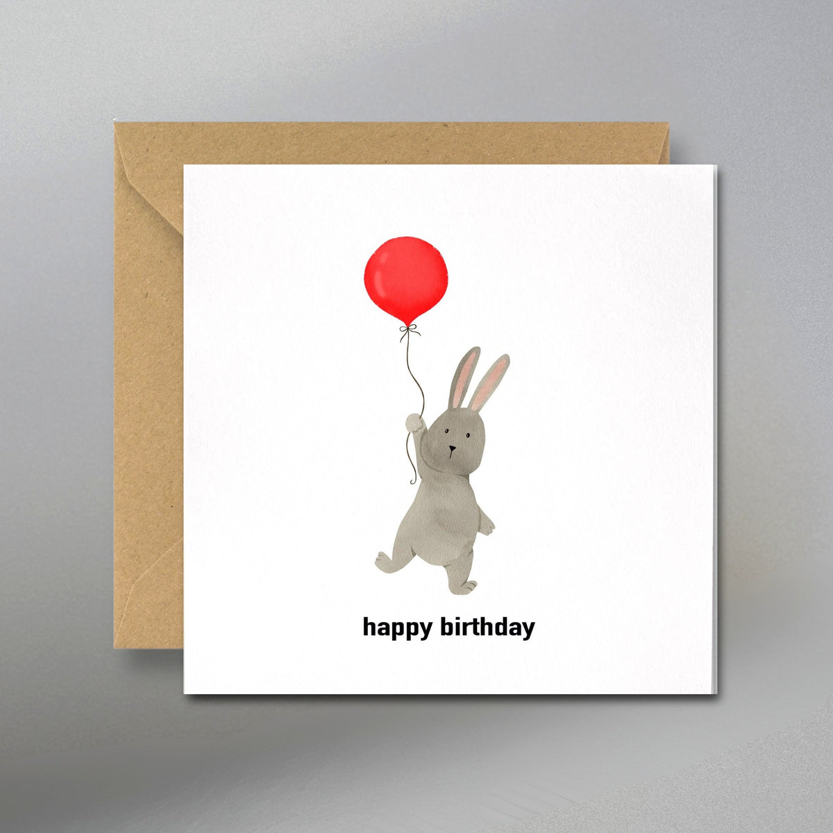 Rabbit Birthday Card, With Kraft Envelope & Gift Tags - Main Front View with Kraft Envelope