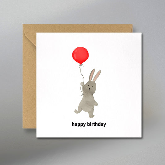 Rabbit Birthday Card, With Kraft Envelope & Gift Tags - Main Front View with Kraft Envelope