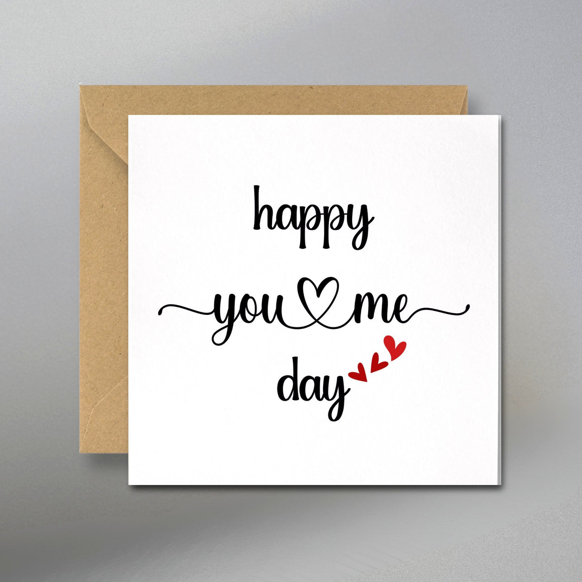 Happy You and Me Day Card, Anniversary Card with Gift Tags - Main Front View with Kraft Envelope