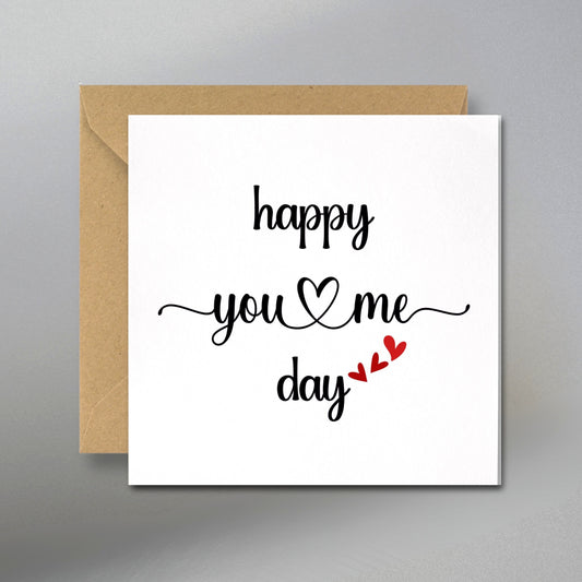Happy You and Me Day Card, Anniversary Card with Gift Tags - Main Front View with Kraft Envelope