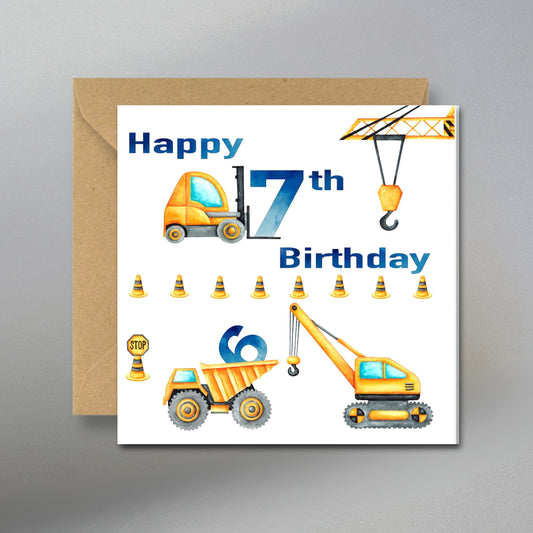 Happy 7th Birthday Card for Kids - Main Front View with Kraft Envelope
