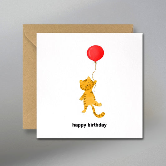 Cat Birthday Gift Card, With Kraft Envelope & Gift Tags - Main Front View with Kraft Envelope