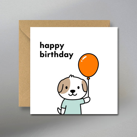 Dog Happy Birthday Card - Main Front View with Kraft Envelope