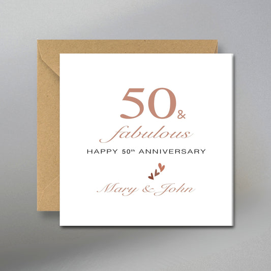 Personalized 50th Happy Anniversary Card - Main Front View with Kraft Envelope