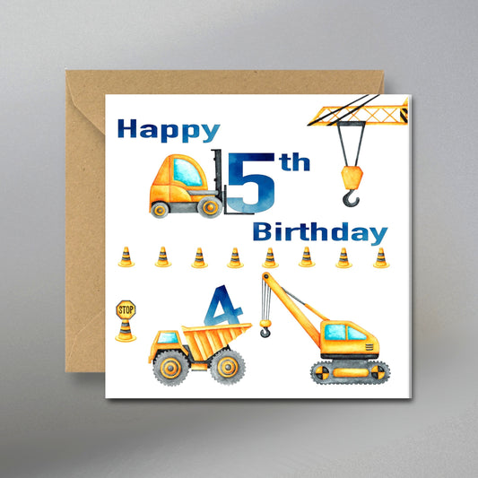 Happy 5th Birthday Card for Kids - Main Front View with Kraft Envelope