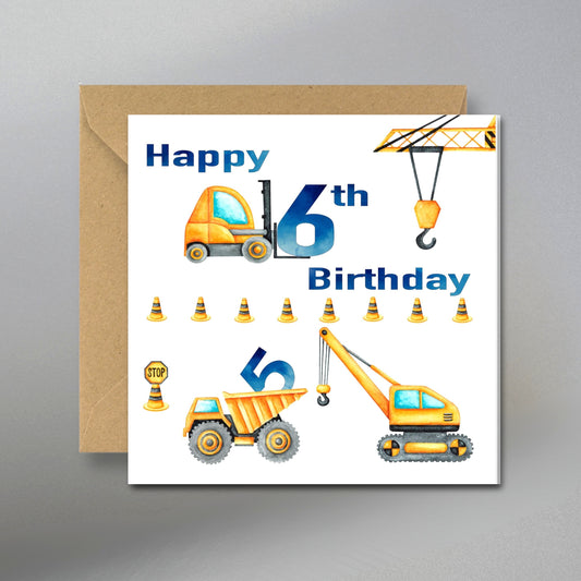 Happy 6th Birthday Card for Kids - Main Front View with Kraft Envelope