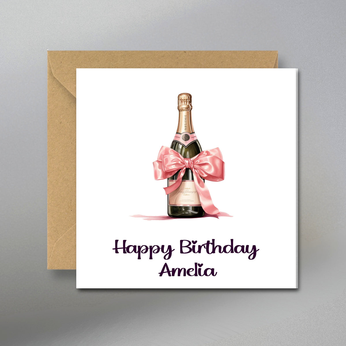 Watercolour Birthday Card - Main Front View with Kraft Envelope
