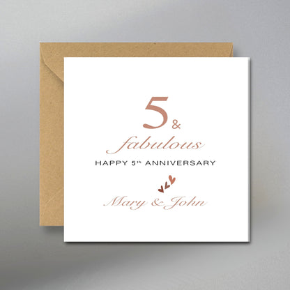 Personalized 5th Happy Anniversary Card - Main Front View with Kraft Envelope