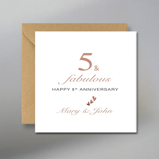 Personalized 5th Happy Anniversary Card - Main Front View with Kraft Envelope