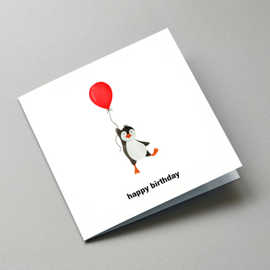 Penguin Birthday Gift Card with Kraft Envelope - Angled Card View