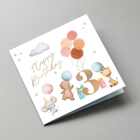 3rd Balloons Birthday Card - Angled Card View