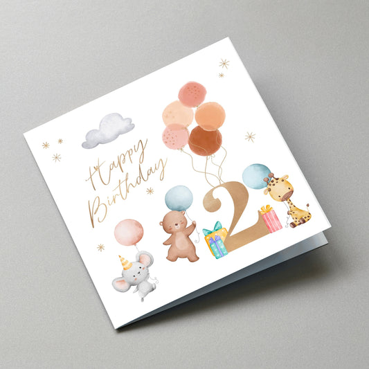 2nd Balloons Birthday Card - Angled Card View