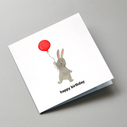 Rabbit Birthday Card, With Kraft Envelope & Gift Tags - Angled Card View
