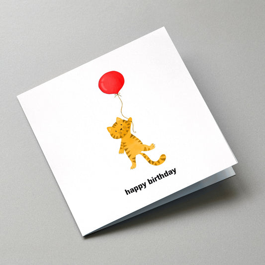 Cat Birthday Gift Card, With Kraft Envelope & Gift Tags - Angled Card View