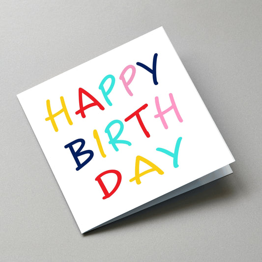 Colorful “Happy Birthday” Card - Angled Card View