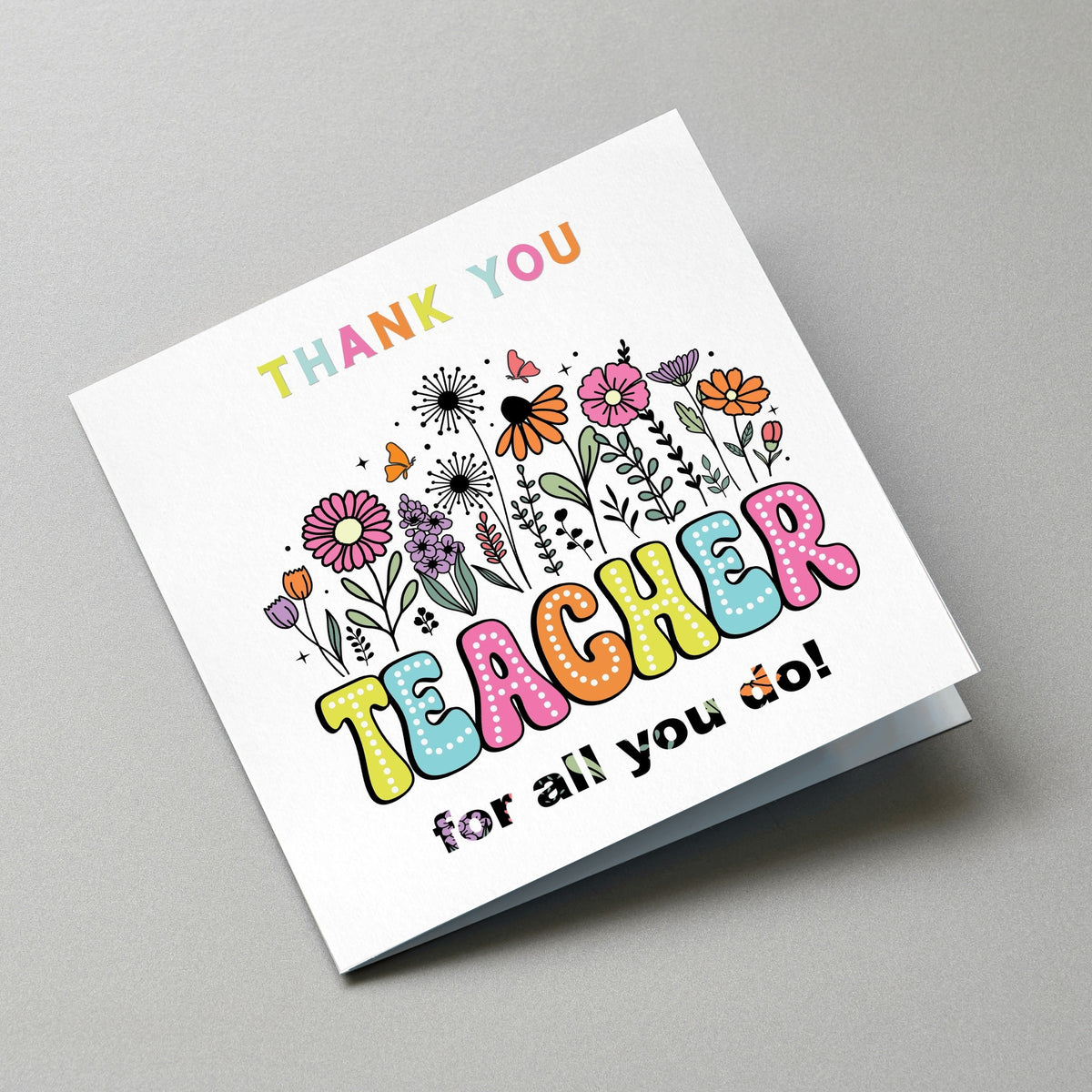 Thank You Teacher Card, Best Teacher, Teaching Assistant Gift, Head Teacher - Angled Card View