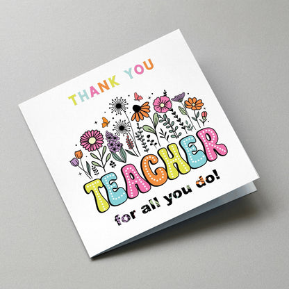 Thank You Teacher Card, Best Teacher, Teaching Assistant Gift, Head Teacher - Angled Card View