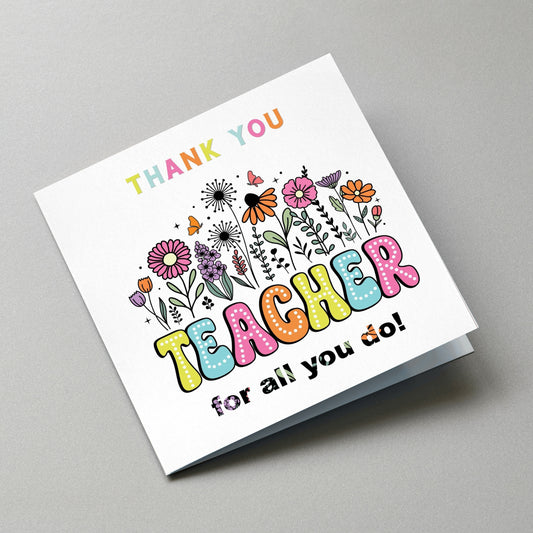 Thank You Teacher Card, Best Teacher, Teaching Assistant Gift, Head Teacher - Angled Card View