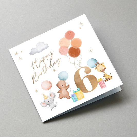 6th Bolloons Birthday Card - Angled Card View