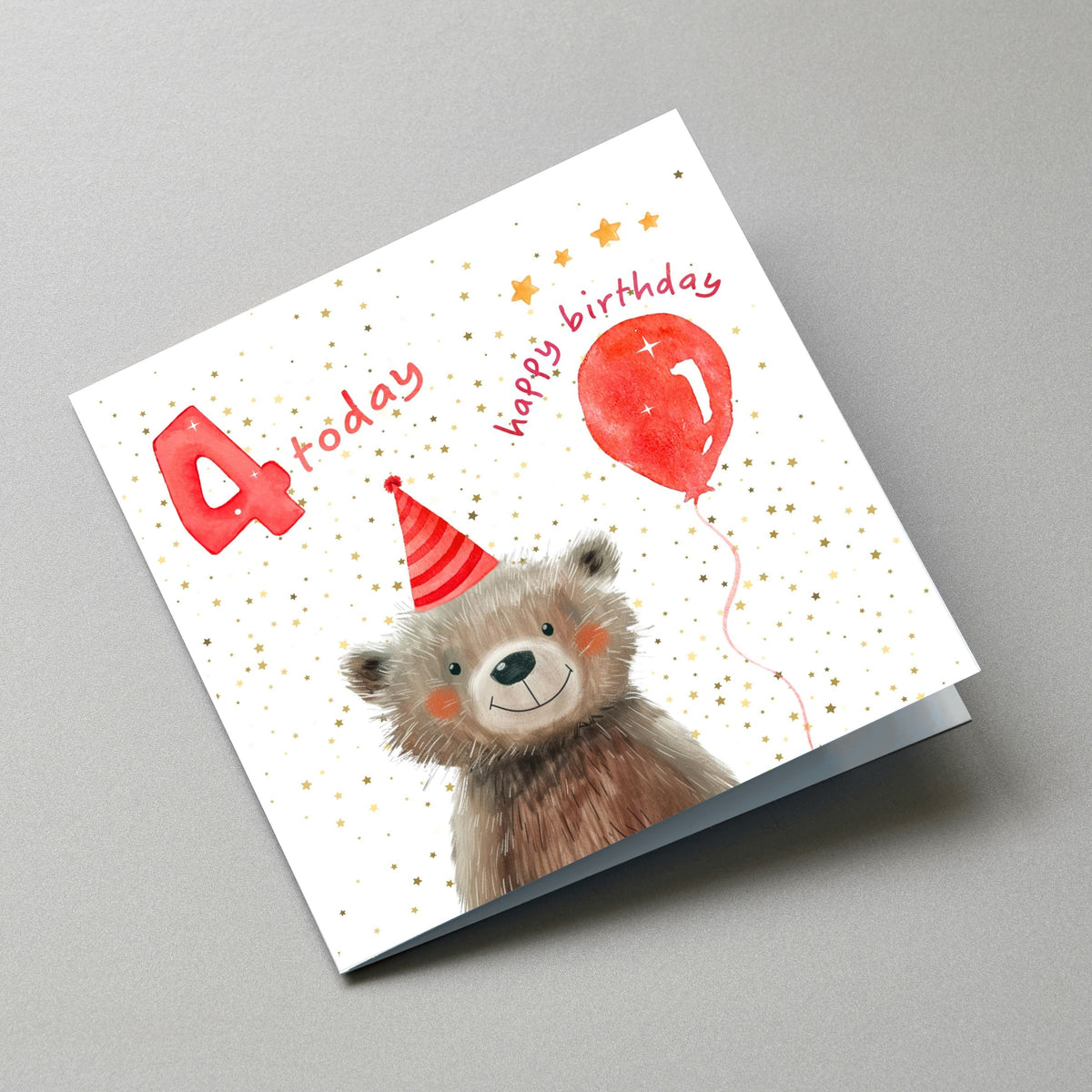 4 Today Birthday Card, 4th Birthday Card - Angled Card View