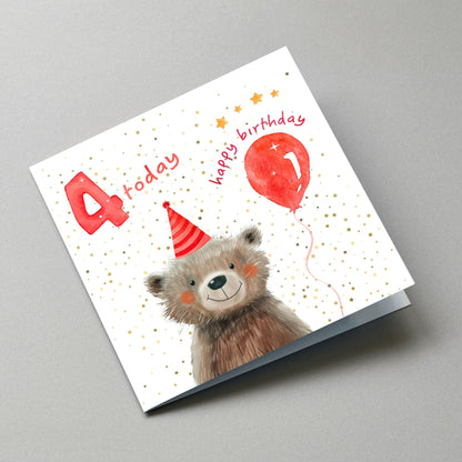 4 Today Birthday Card, 4th Birthday Card - Angled Card View